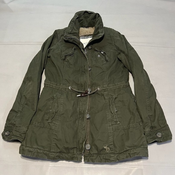 VTG Abercrombie & Fitch Women Olive Military Barn Field Fur Line Jacket Coat-S- - Picture 1 of 8